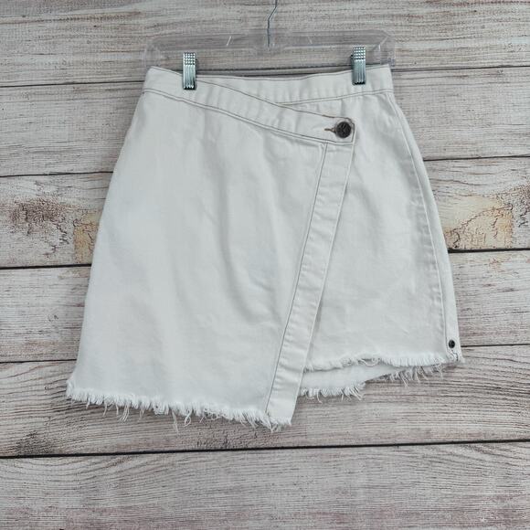 One Teaspoon Skirt Womens 29 White Asymmetrical Distressed Raw Hem Denim Luxe - Picture 1 of 12